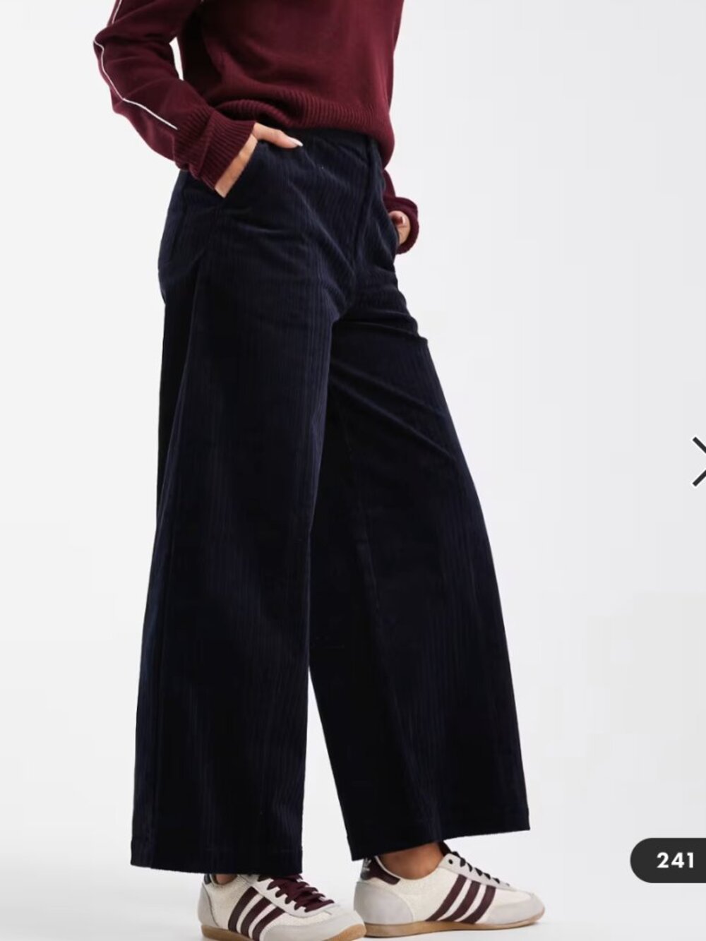Navy blue corduroy wide leg ankle pants